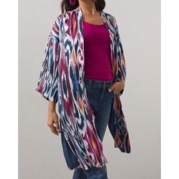Chicos kimono L/XL geometric cardigan flowy artsy office workwear business shirt - Picture 1 of 5